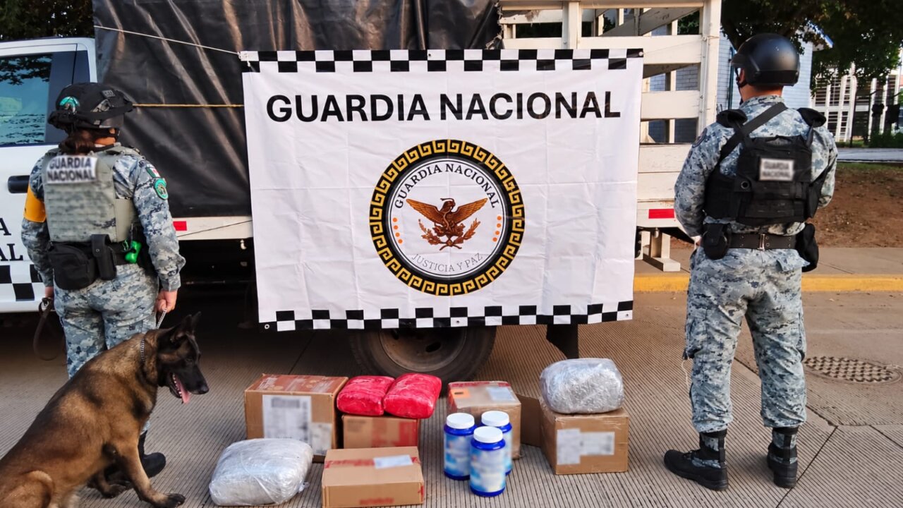 Aseguran cargamento de metanfetamina, marihuana y vapeadores en paquetería de Culiacán