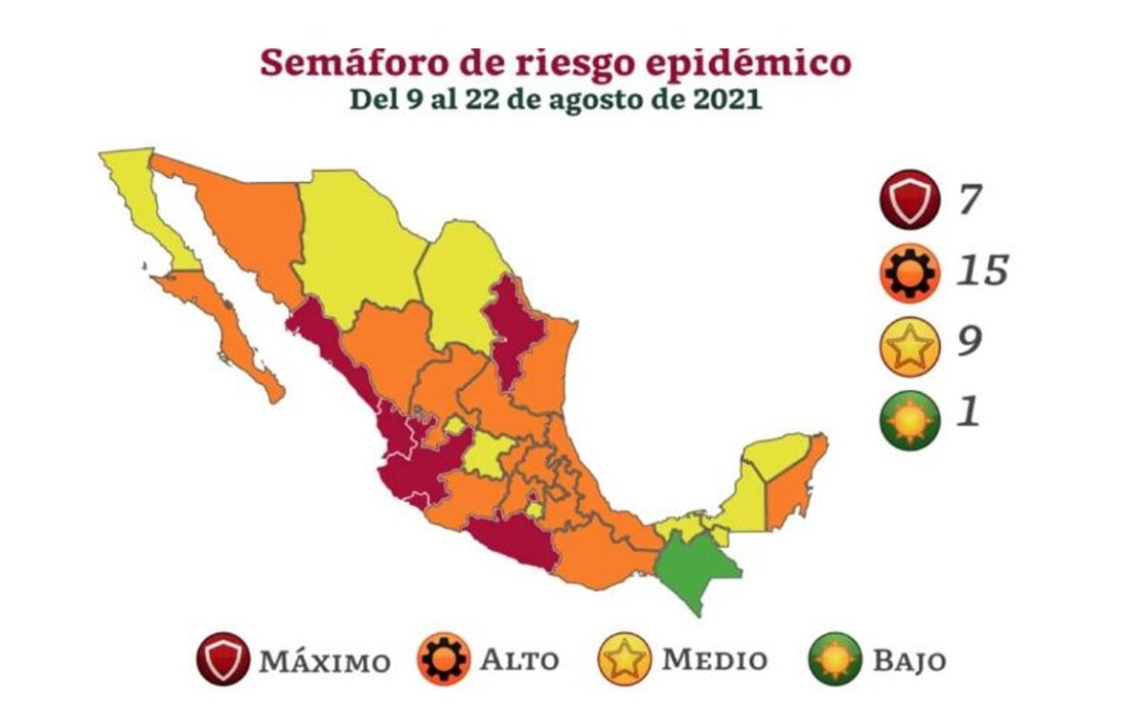 semáforo en rojo covid 9 al 22 de agosto